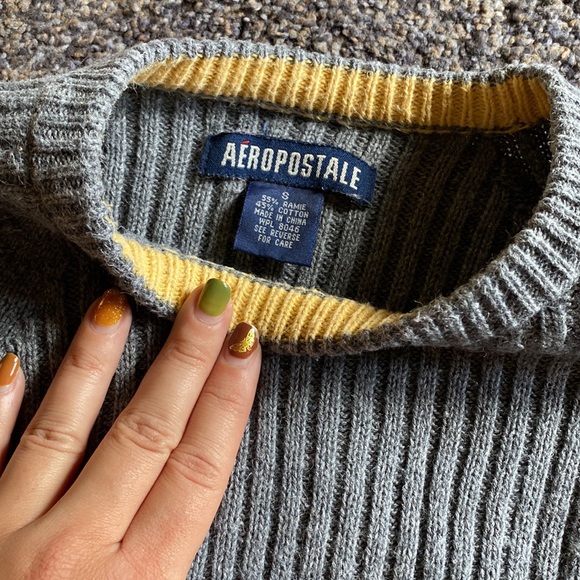 Aeropostale Gray & Yellow Ribbed Sweater EUC - Picture 2 of 4